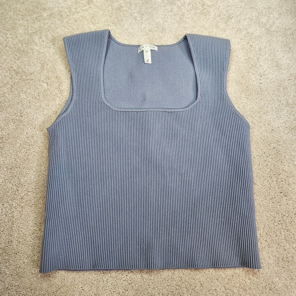 Leith Tank Top XL Blue Ribbed Knit Minimalist Square Neck Sleeveless Nordstroms